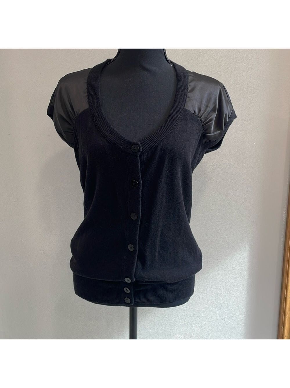 Kenneth Cole short sleeve black sweater button front size S